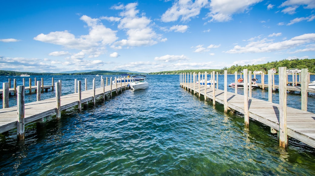Docks along Lake Winnipesaukee in Weirs Beach, Laconia, New Hamp