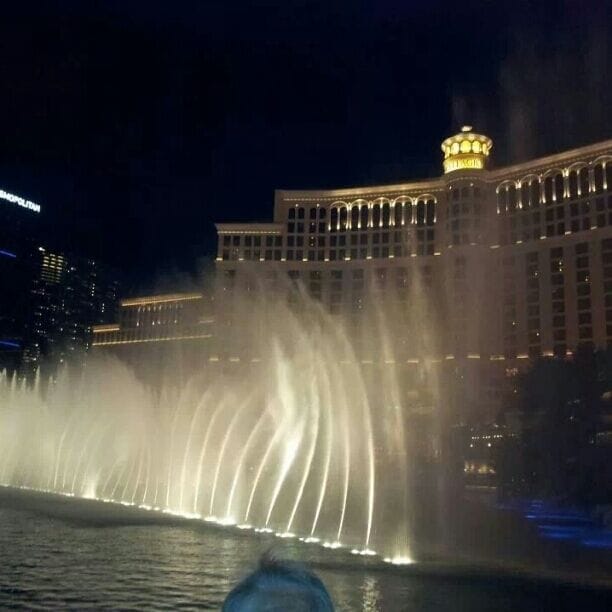 The beautiful Bellagio fountains .  Inside is a Chihully exhibit. 