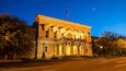 Hobart Town Hall featuring heritage architecture, night scenes and an administrative buidling