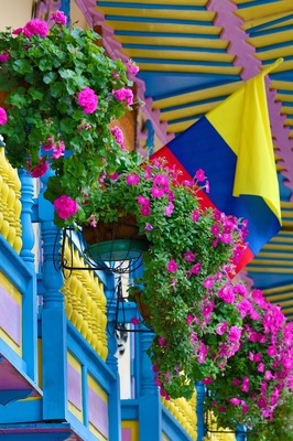colonial balcony decorated with flowers in Filandia Colombia
