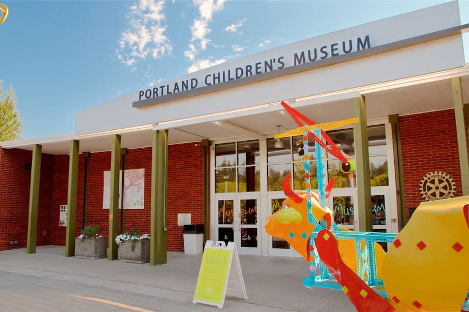 The Portland Children's Museum building with a sign above the entrance.
