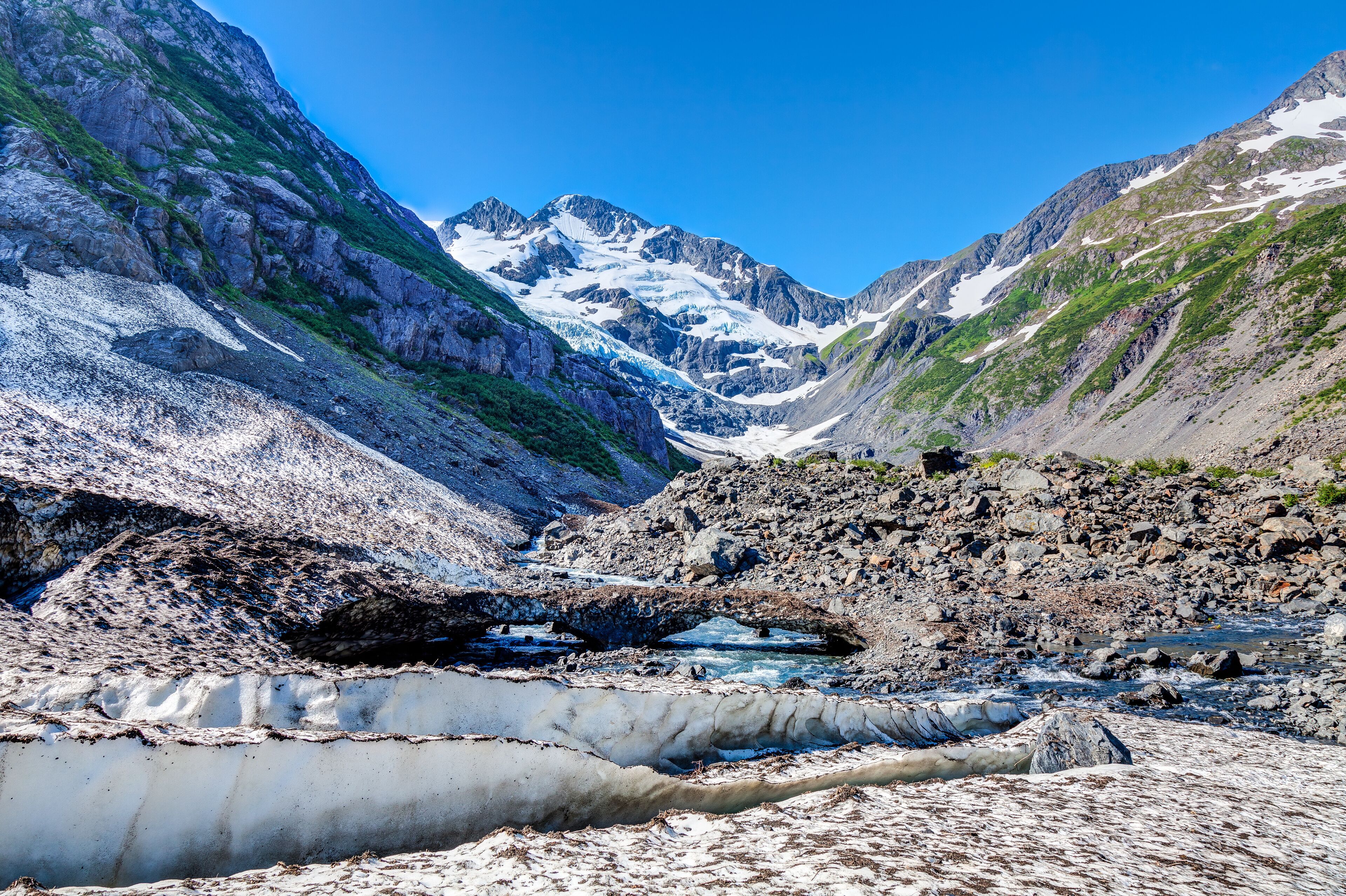 Byron Glacier- near Portage Glacier- Portage Alaska. A pretty trail leads from the Portage Glacier area to the Byron Glacier, where one can walk on to it.