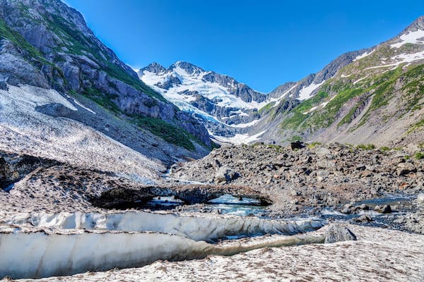 Byron Glacier- near Portage Glacier- Portage Alaska. A pretty trail leads from the Portage Glacier area to the Byron Glacier, where one can walk on to it.