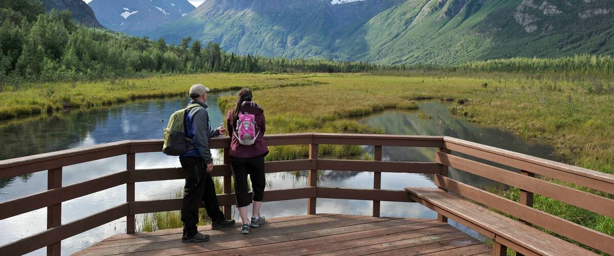 Eagle River Nature Center showing forest scenes, mountains and views