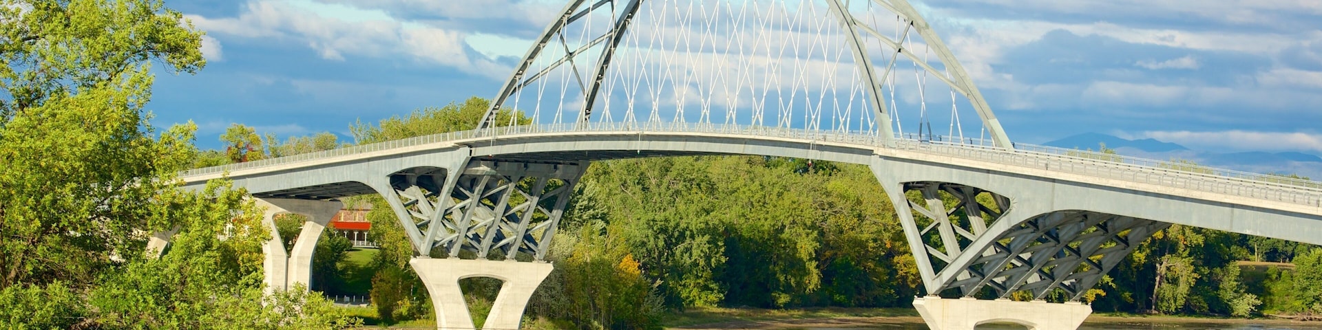 Crown Point State Historic Site featuring tranquil scenes, a river or creek and a bridge