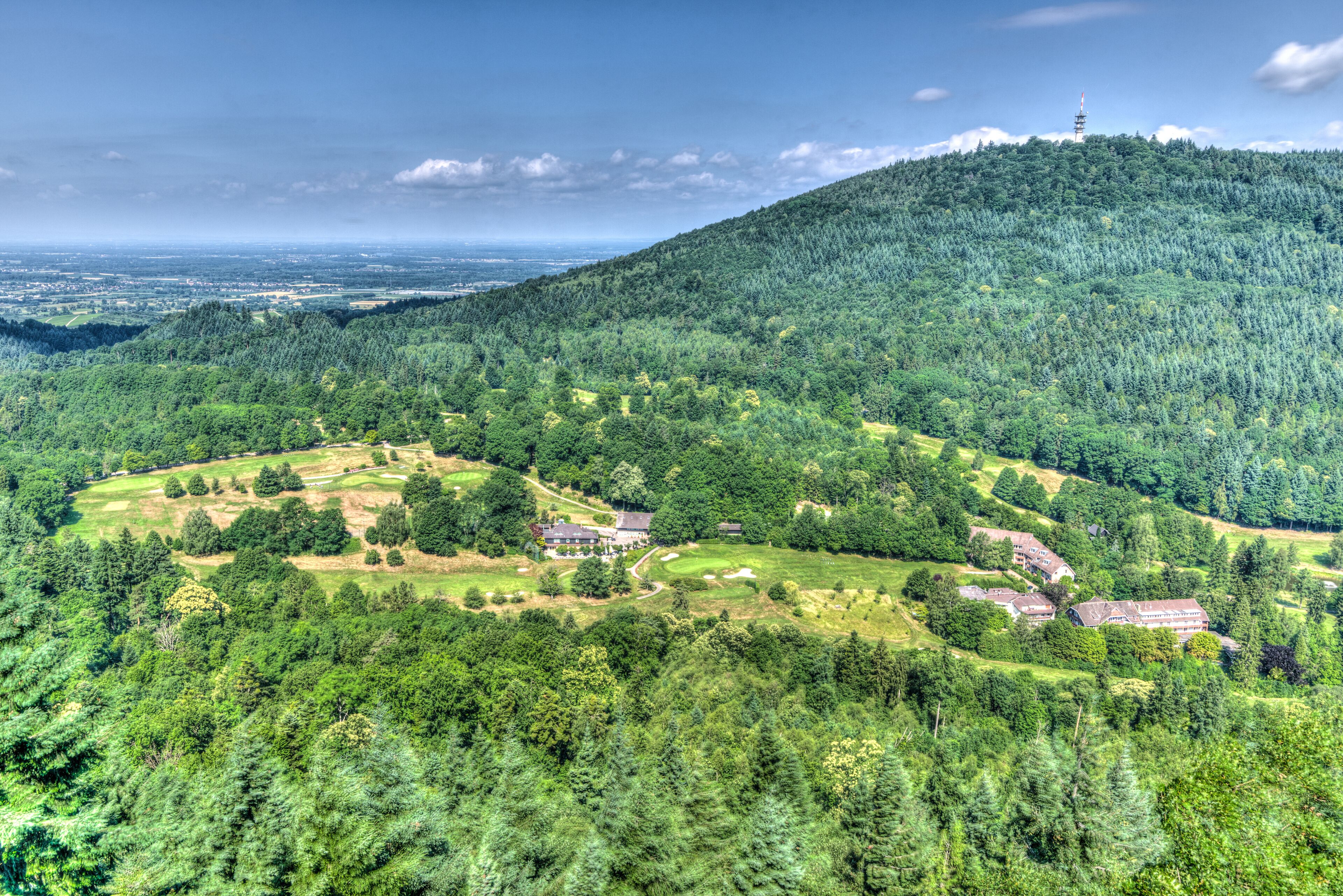 Black Forest in Germany view of the Golf Club, Fremersberg, and Rhine Valley