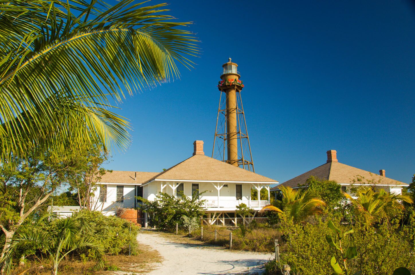 The Sanibel Island Lighthouse with Christmas decorations Sanibel Island Florida USA