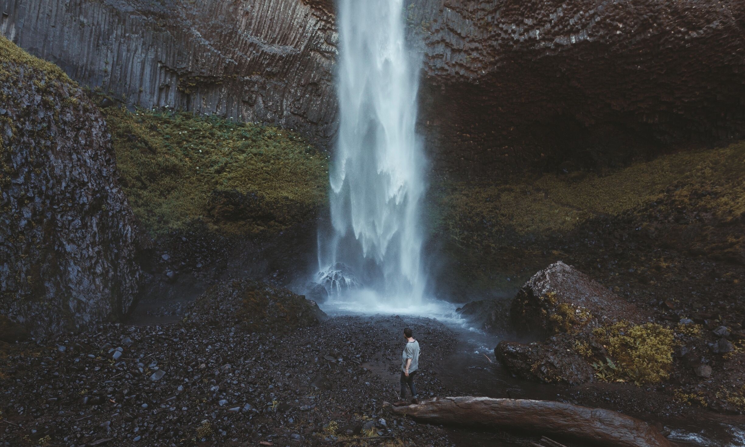Stand beneath the powerful waterfall just off the road in the Columbia River Gorge.