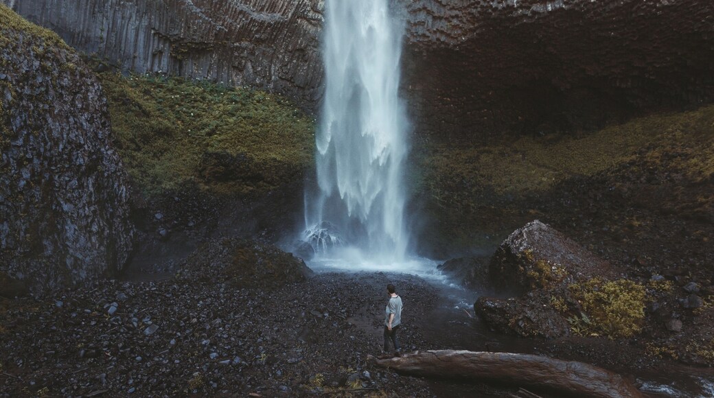 Stand beneath the powerful waterfall just off the road in the Columbia River Gorge.