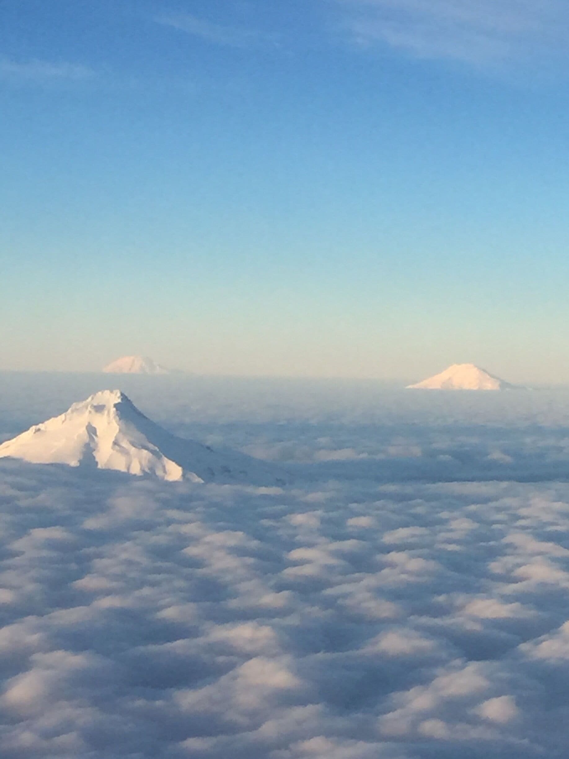 Caught this beauty in flight....
Mt. Adams
Mt. Rainer
Mt. Baker

Above the fog