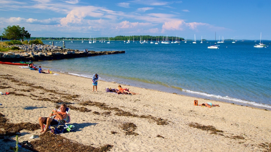East End Beach which includes a bay or harbor, a beach and general coastal views