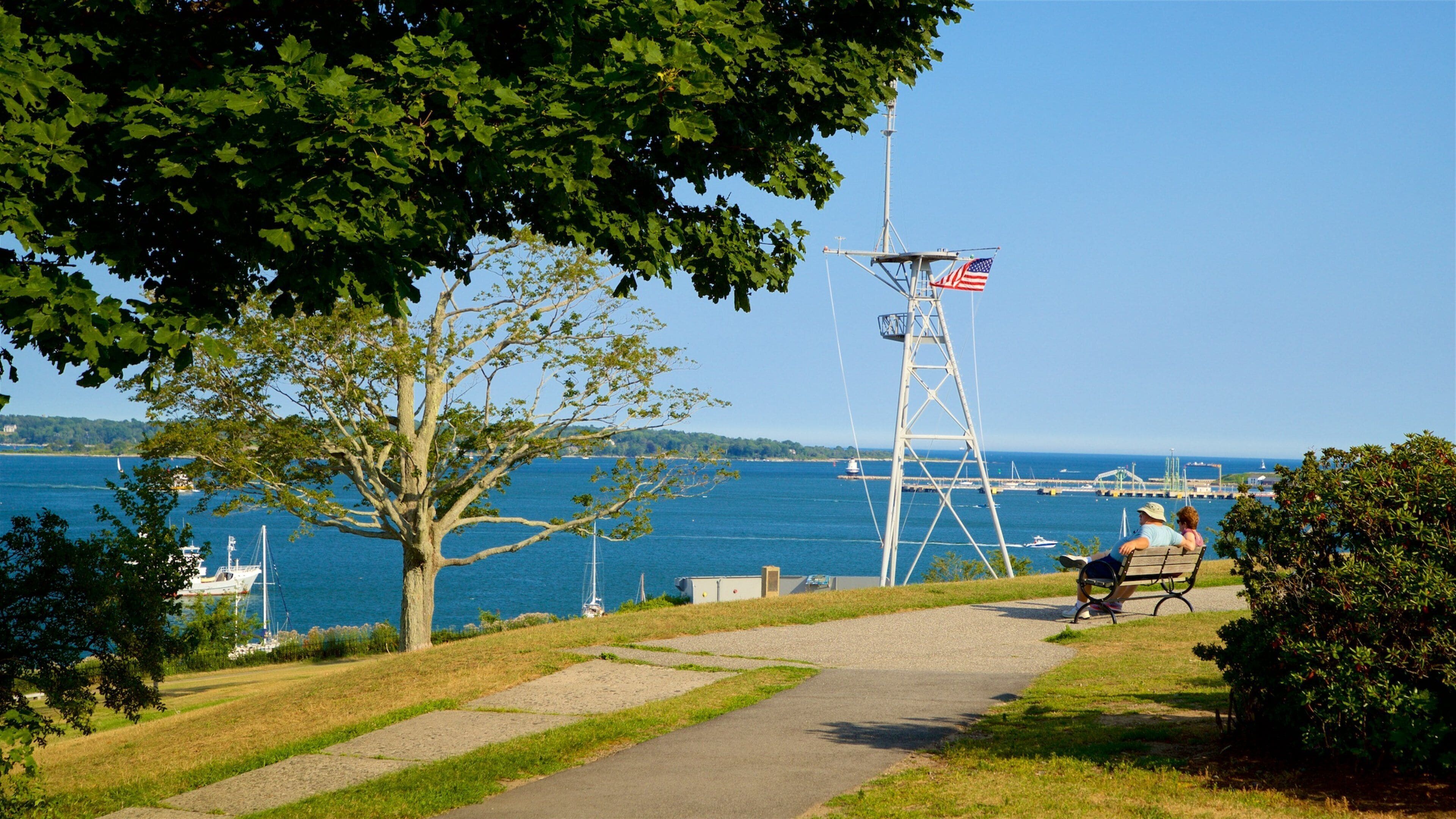 Eastern Promenade showing a garden and general coastal views as well as a couple