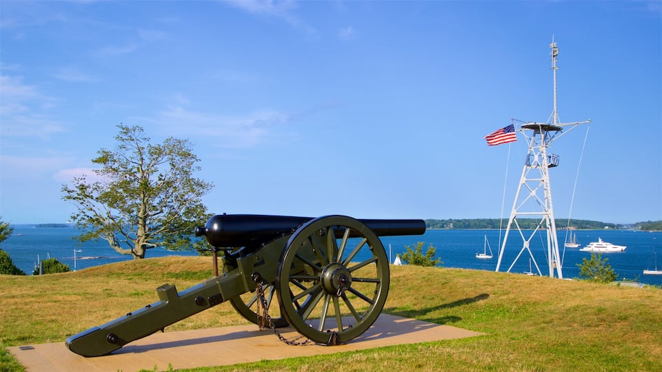 Eastern Promenade featuring military items, general coastal views and heritage elements