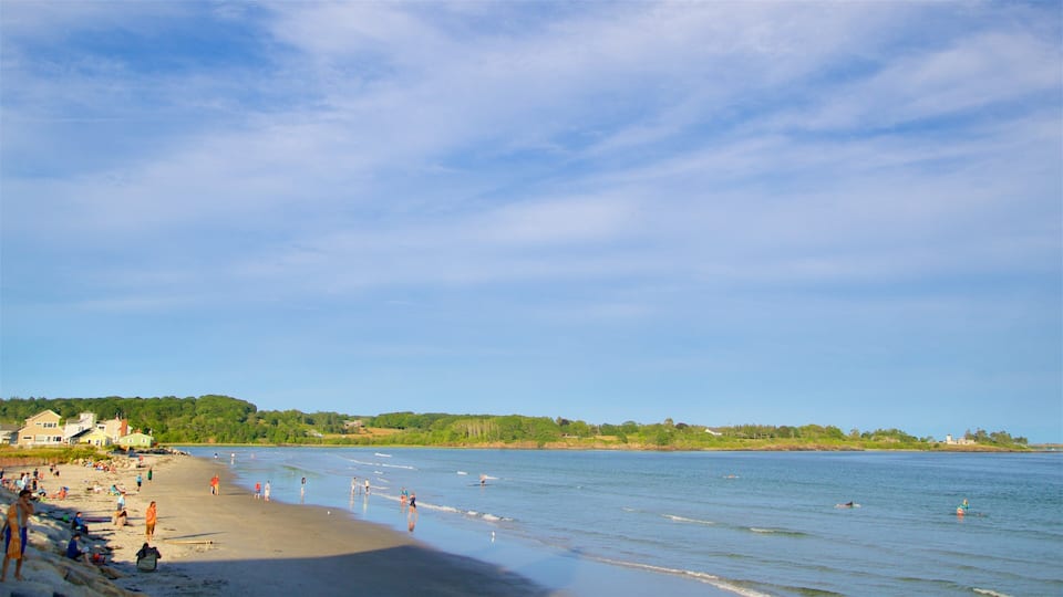 Higgins Beach showing general coastal views and a sandy beach as well as a small group of people