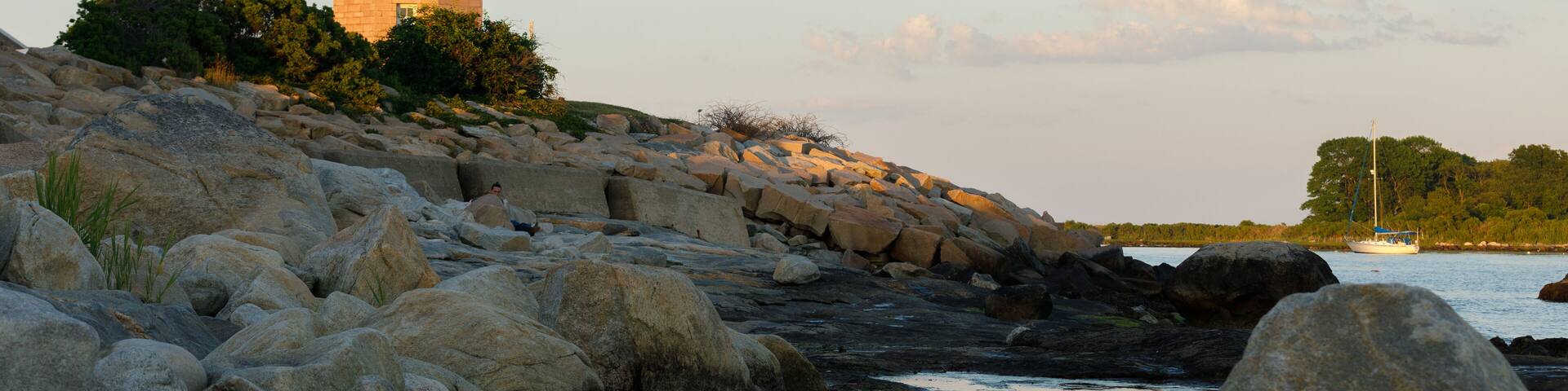 Avery Point Lighthouse in Groton Connecticut Atlantic Ocean at Low Tide