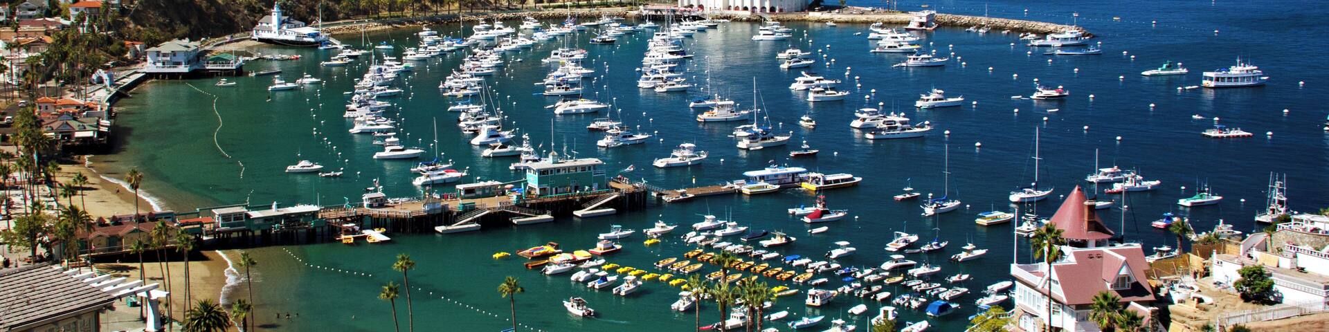 Avalon Harbor Aerial view from the hills - Catalina Island, California