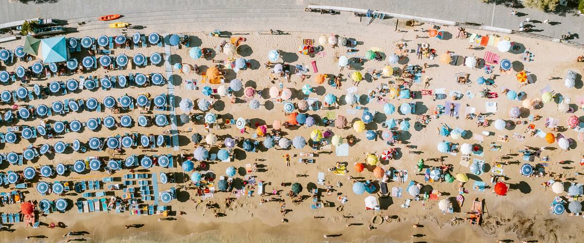 Aerial view of San Terenzo Beach, Lerici, La Spezia, Italy.