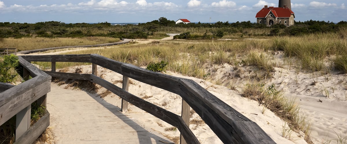 Path to the famous Fire Island Lighthouse located on Fire Island National Seashore, Long Island, New York