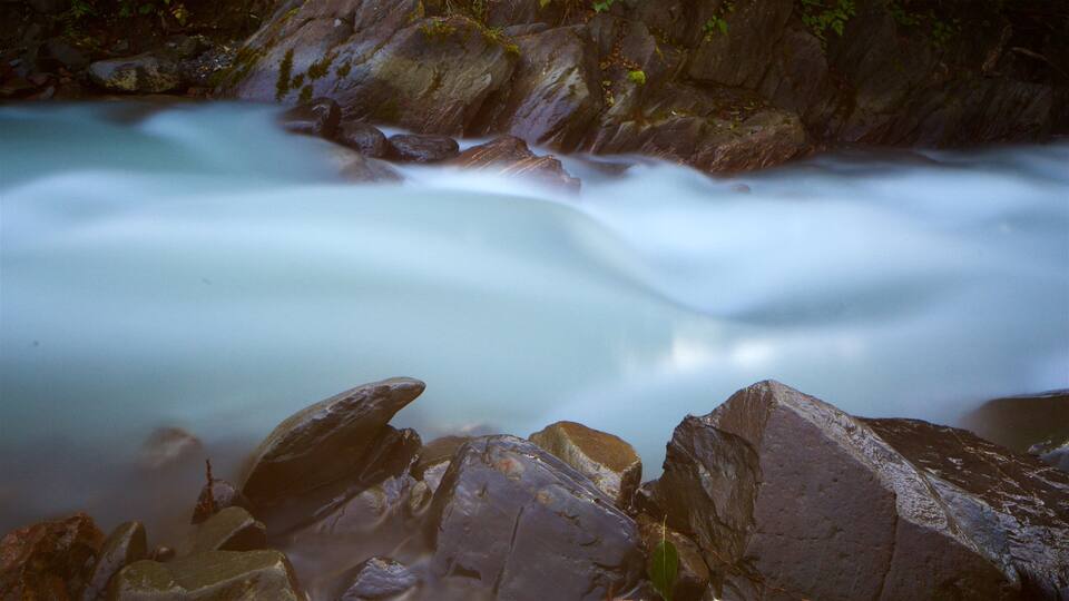 A river flowing over rocks with a smooth, silky water surface.