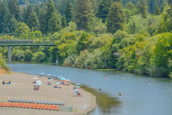 Beautiful Russian River flowing in Guerneville, Sonoma County, California
