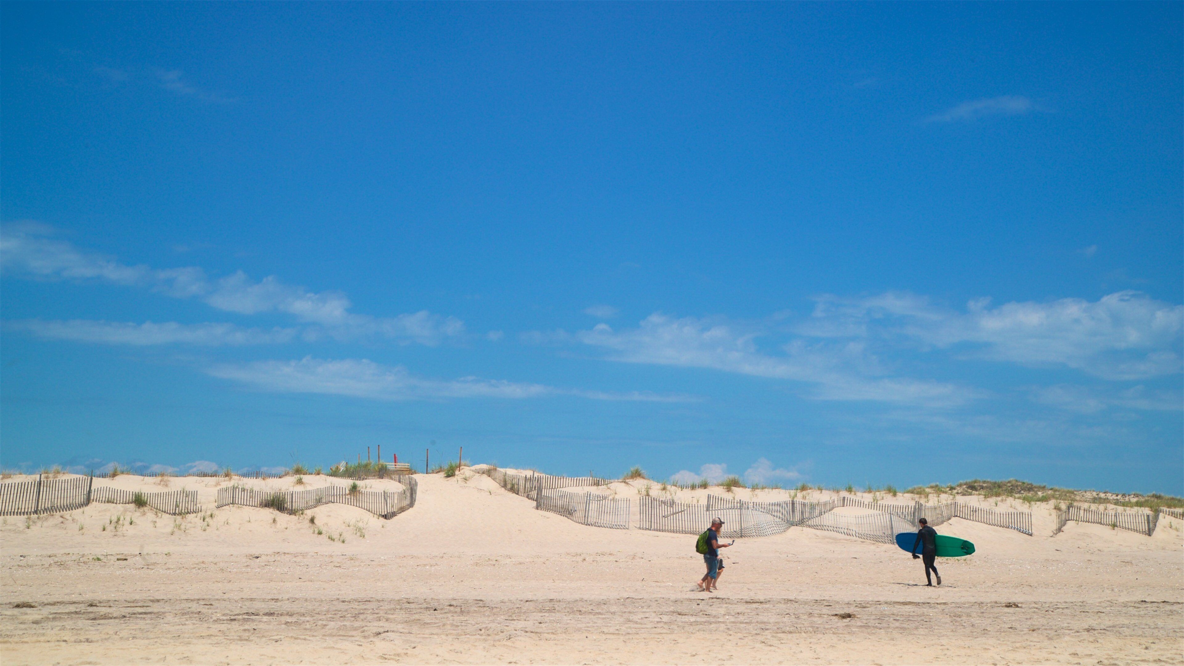 Ponquogue Beach featuring general coastal views and a beach as well as a small group of people