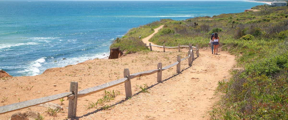 Shadmoor State Park showing general coastal views and a beach as well as a couple