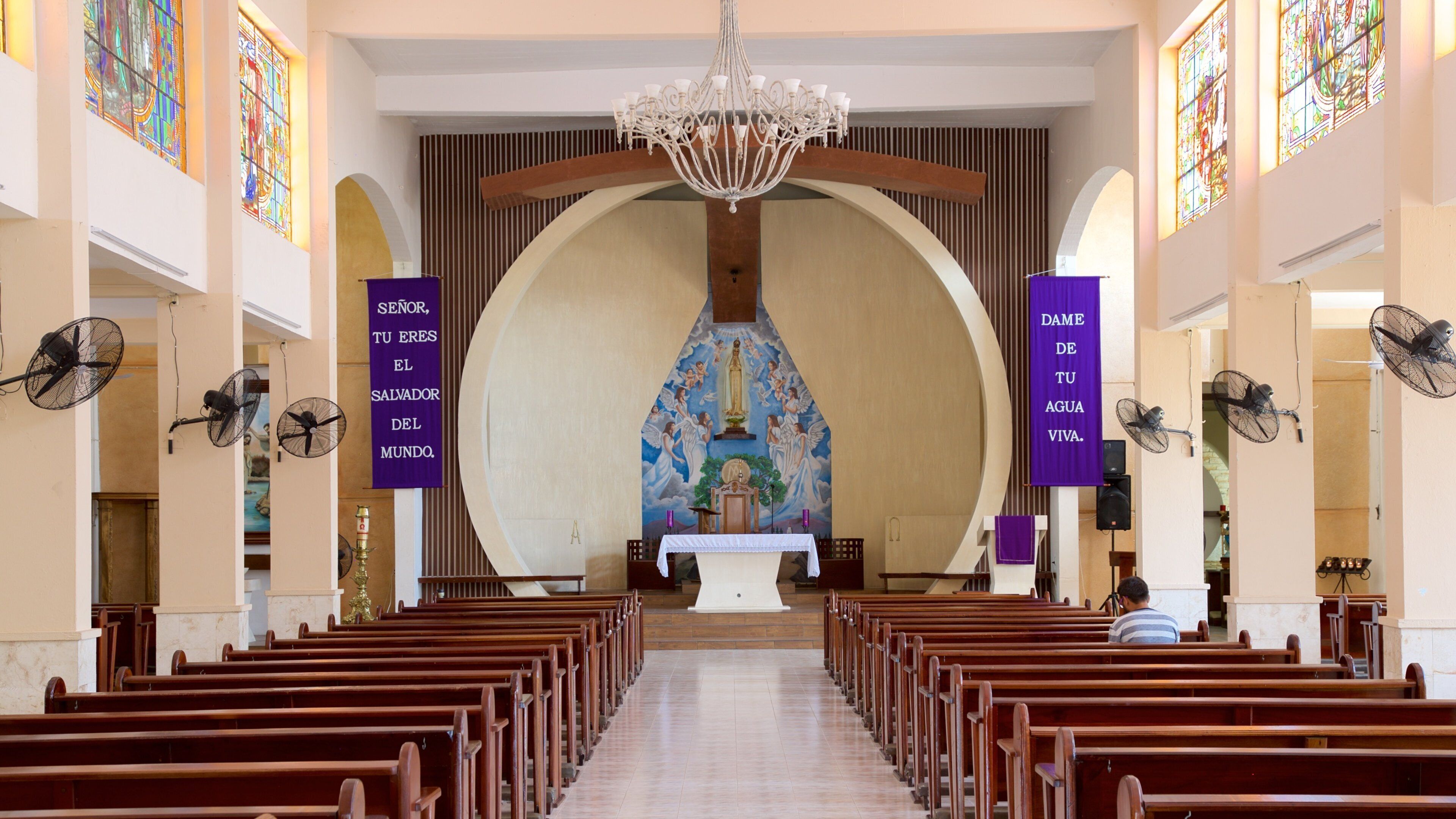 Church of Our Lady of Fatima showing interior views and a church or cathedral