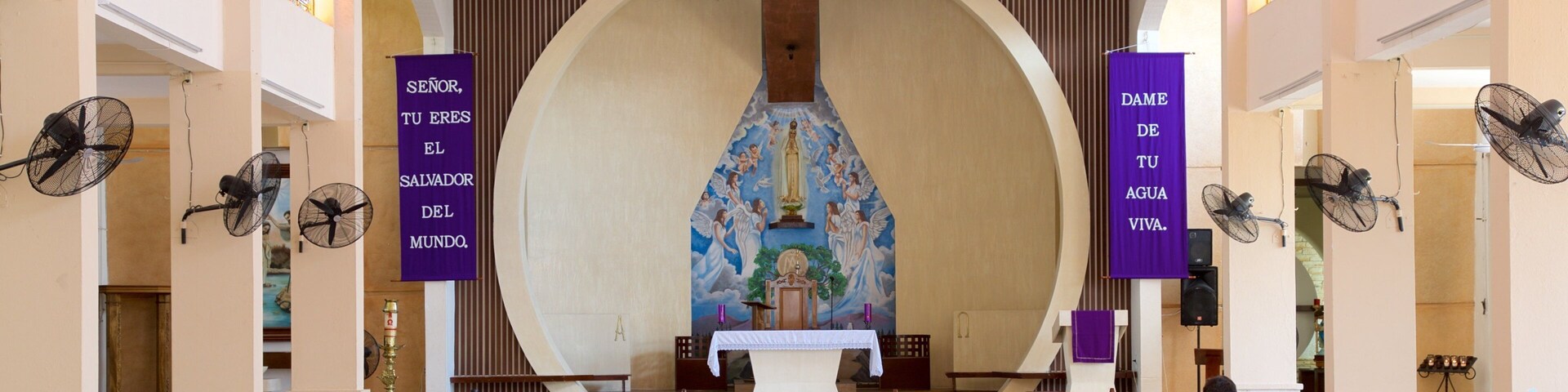 Church of Our Lady of Fatima showing interior views and a church or cathedral