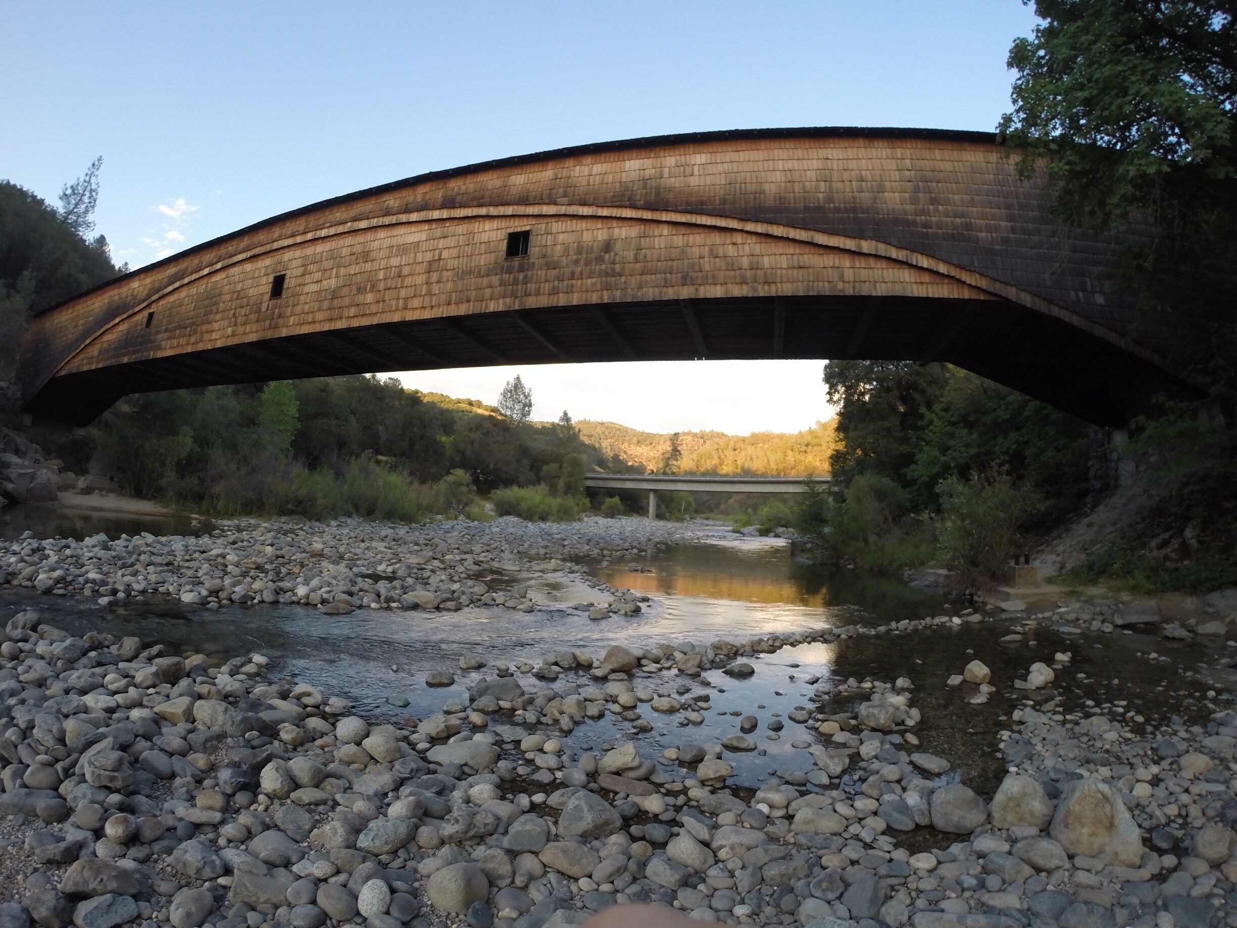 This is one of our favorite swimming holes. The added bonus is this is the longest single span covered wooden bridge in the United States. I took this with my GoPro.
