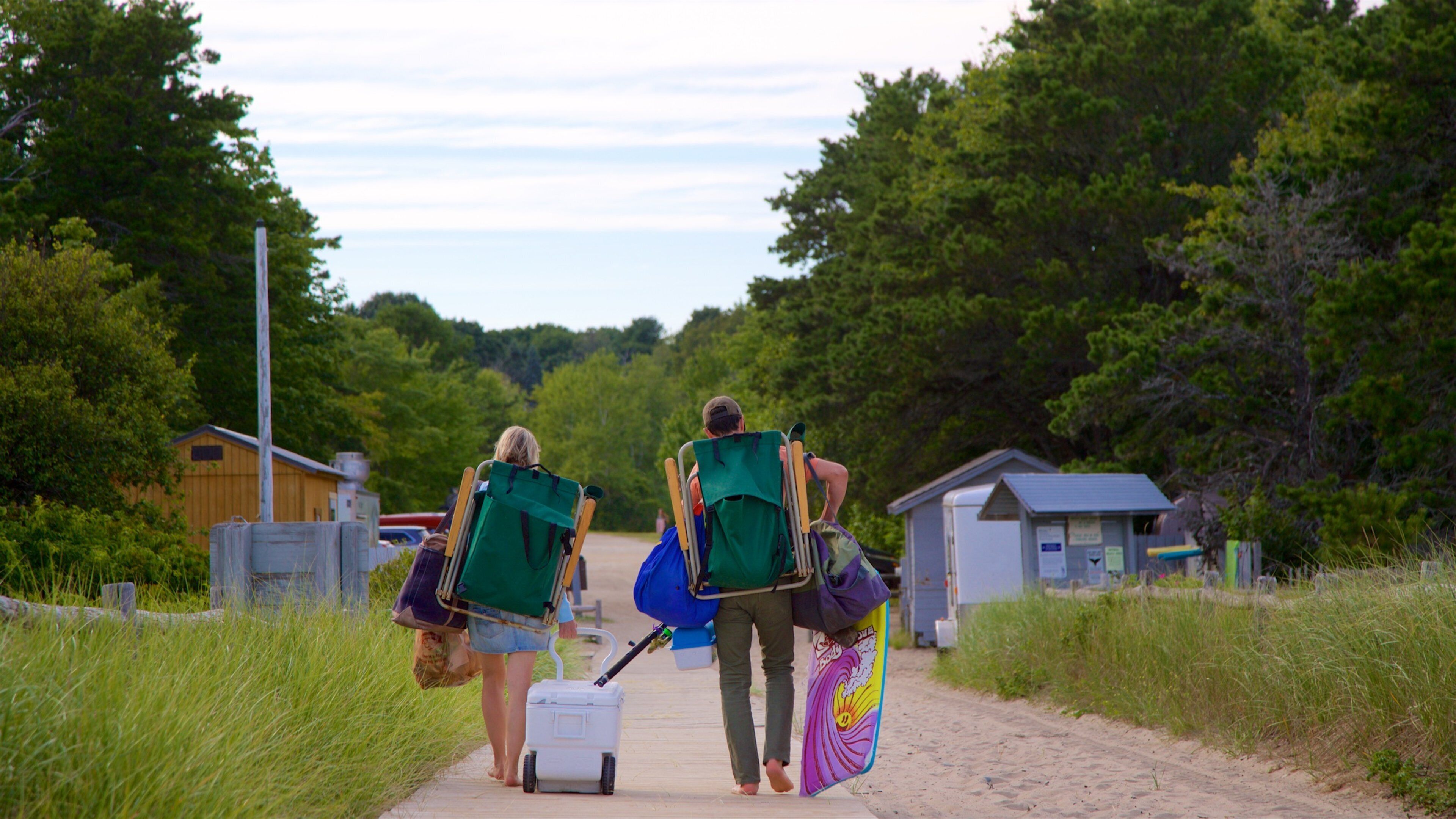 Scarborough Beach State Park featuring hiking or walking as well as a couple
