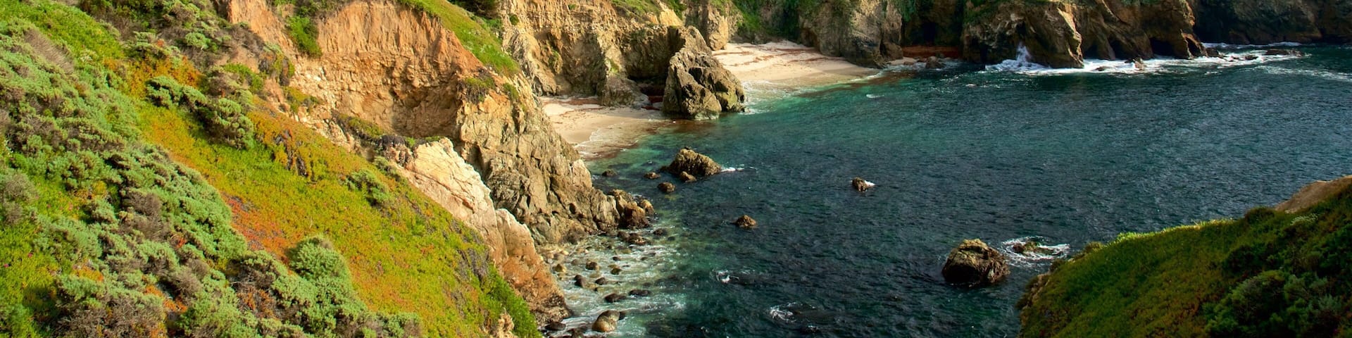 Garrapata Beach which includes rugged coastline, general coastal views and tranquil scenes