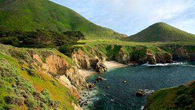Garrapata Beach which includes rugged coastline, general coastal views and tranquil scenes