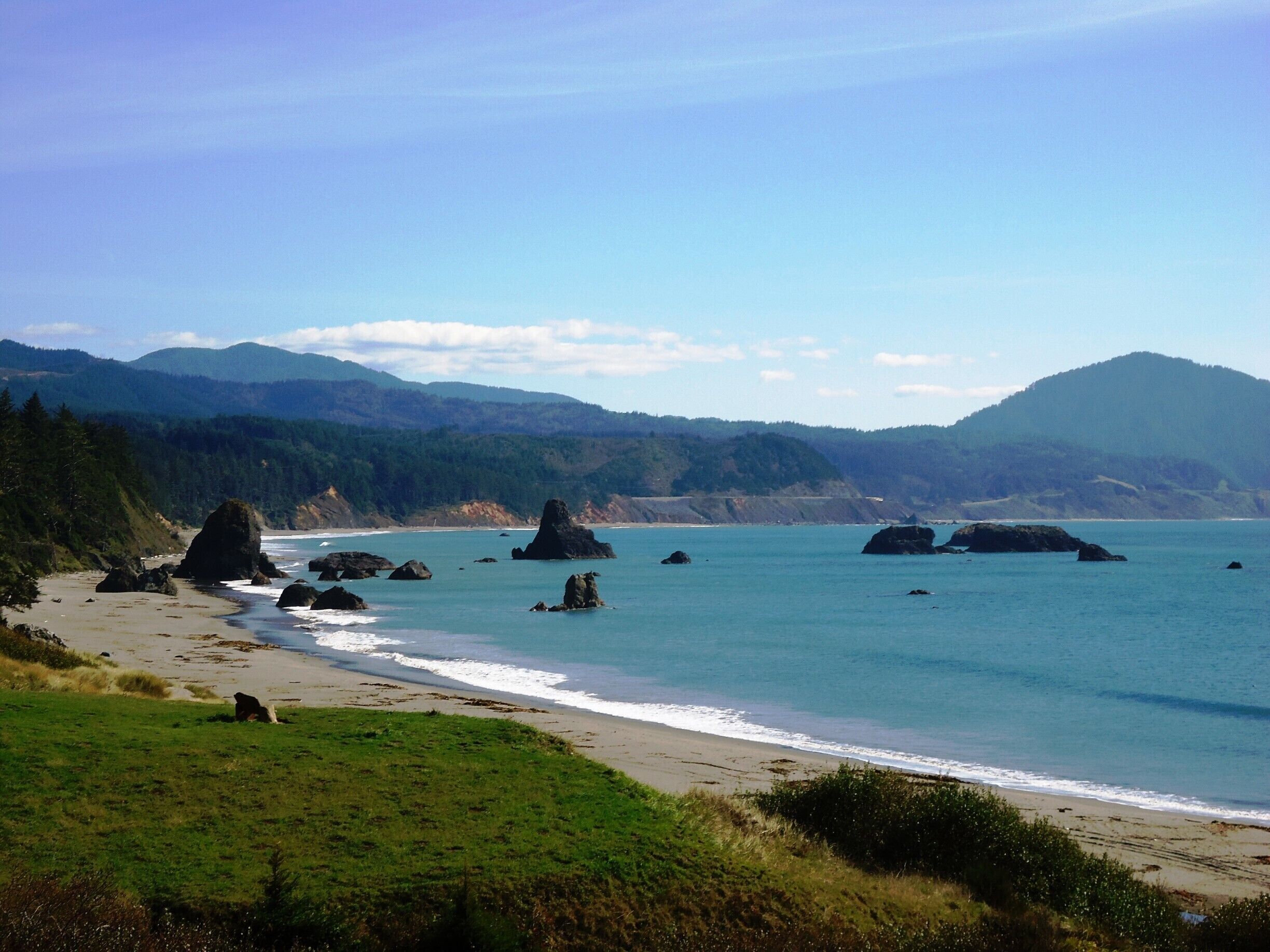 We had left Depoe Bay, Oregon headed south into California. We stopped several times to take pictures, and I really don't remember where we took this. I do remember it being in a town, and a park of some kind on the roadside. If anyone recognizes the place and can give me a better location, I will post an update. It was beautiful wherever it was!!