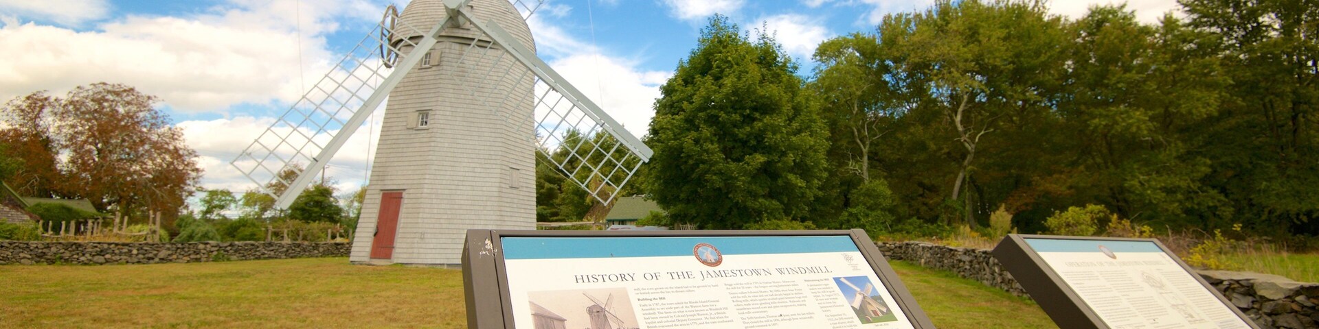 Jamestown Windmill showing a windmill and heritage elements