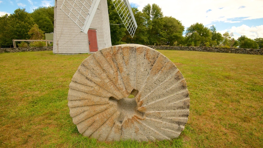 Jamestown Windmill featuring a windmill, heritage elements and farmland