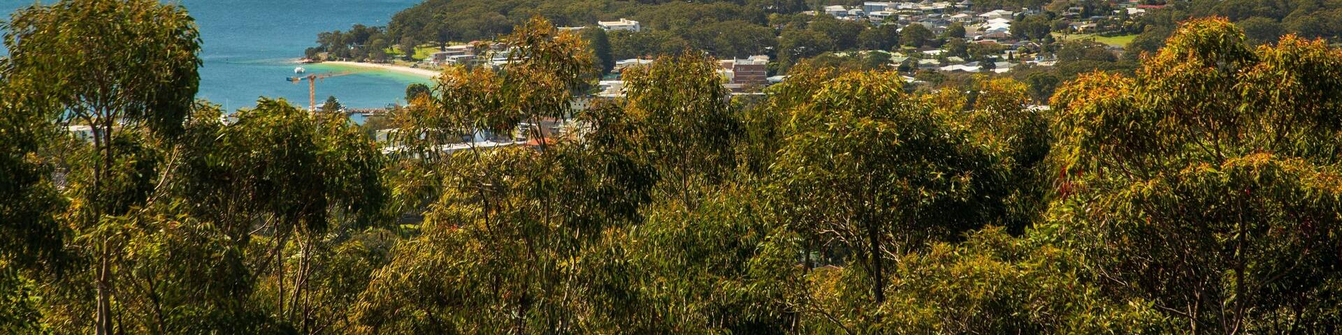 Gan Gan Hill Lookout which includes landscape views and general coastal views