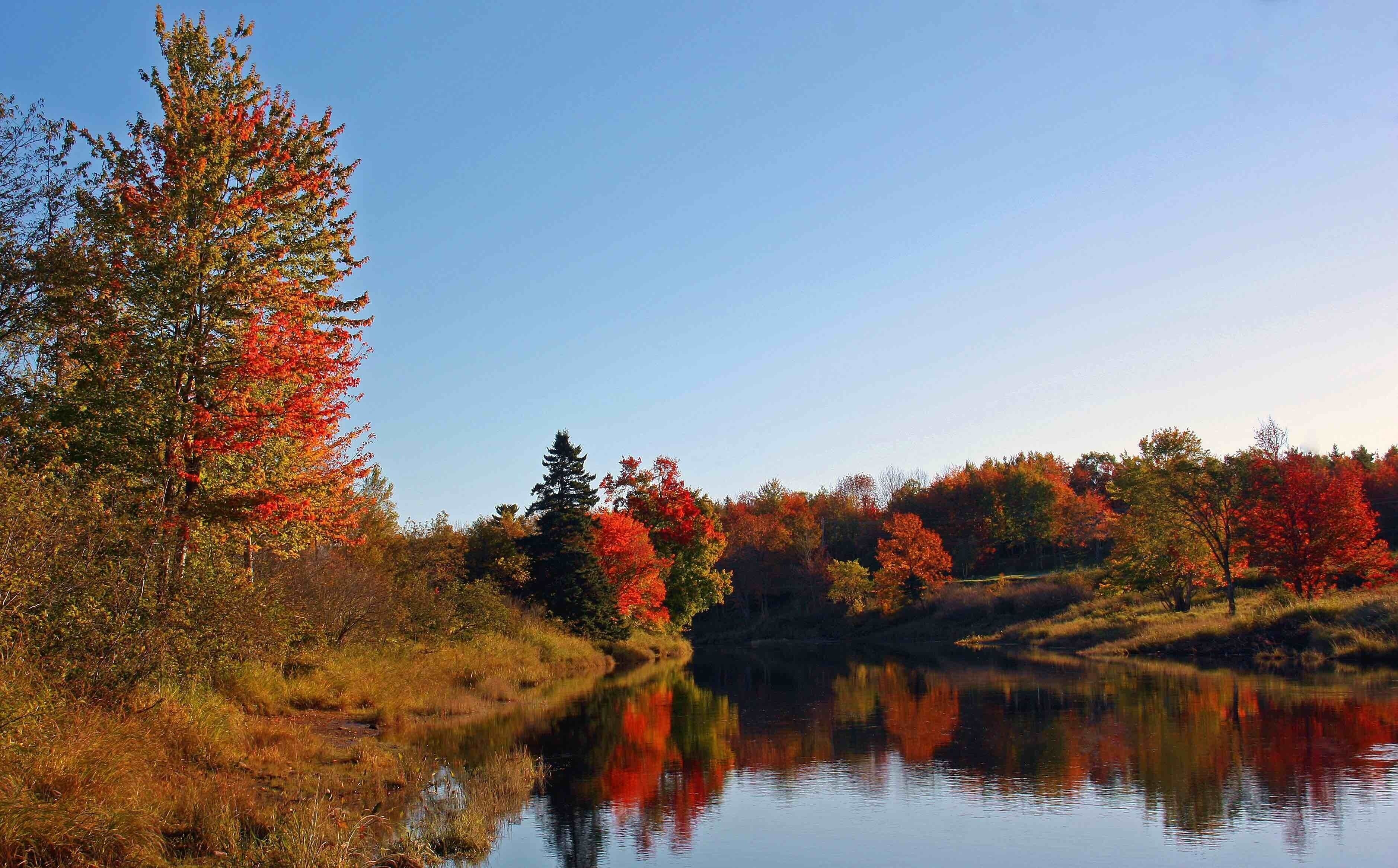 Fall colours along the Shubenacadie River just outside of Elmsdale, Nova Scotia.