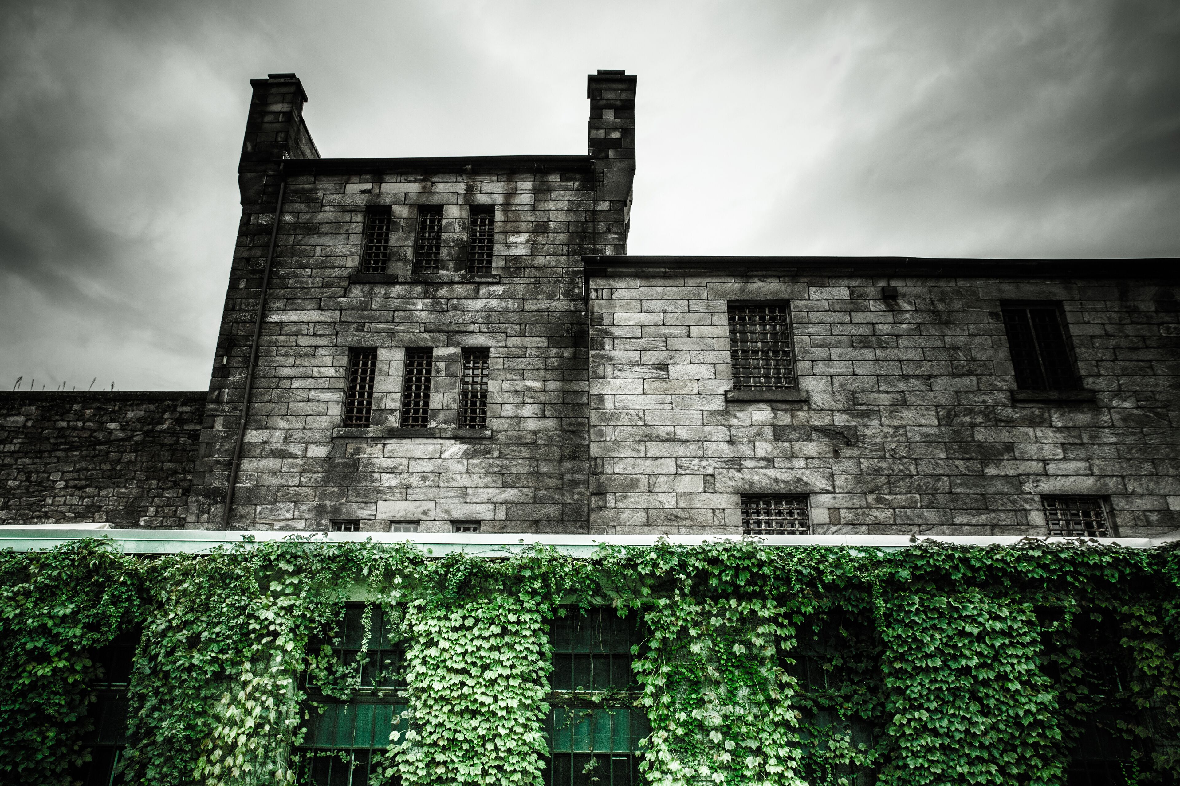 Dark ominous exterior view of Eastern State Penitentiary, Philadelphia PA