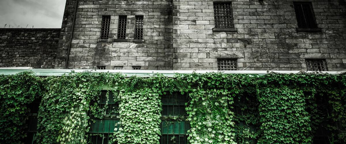 Dark ominous exterior view of Eastern State Penitentiary, Philadelphia PA