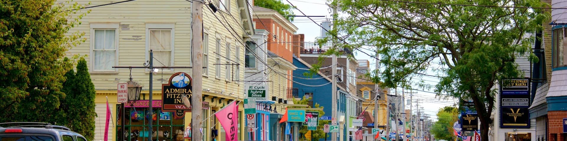 Thames Street que incluye una pequeña ciudad o pueblo y también un pequeño grupo de personas