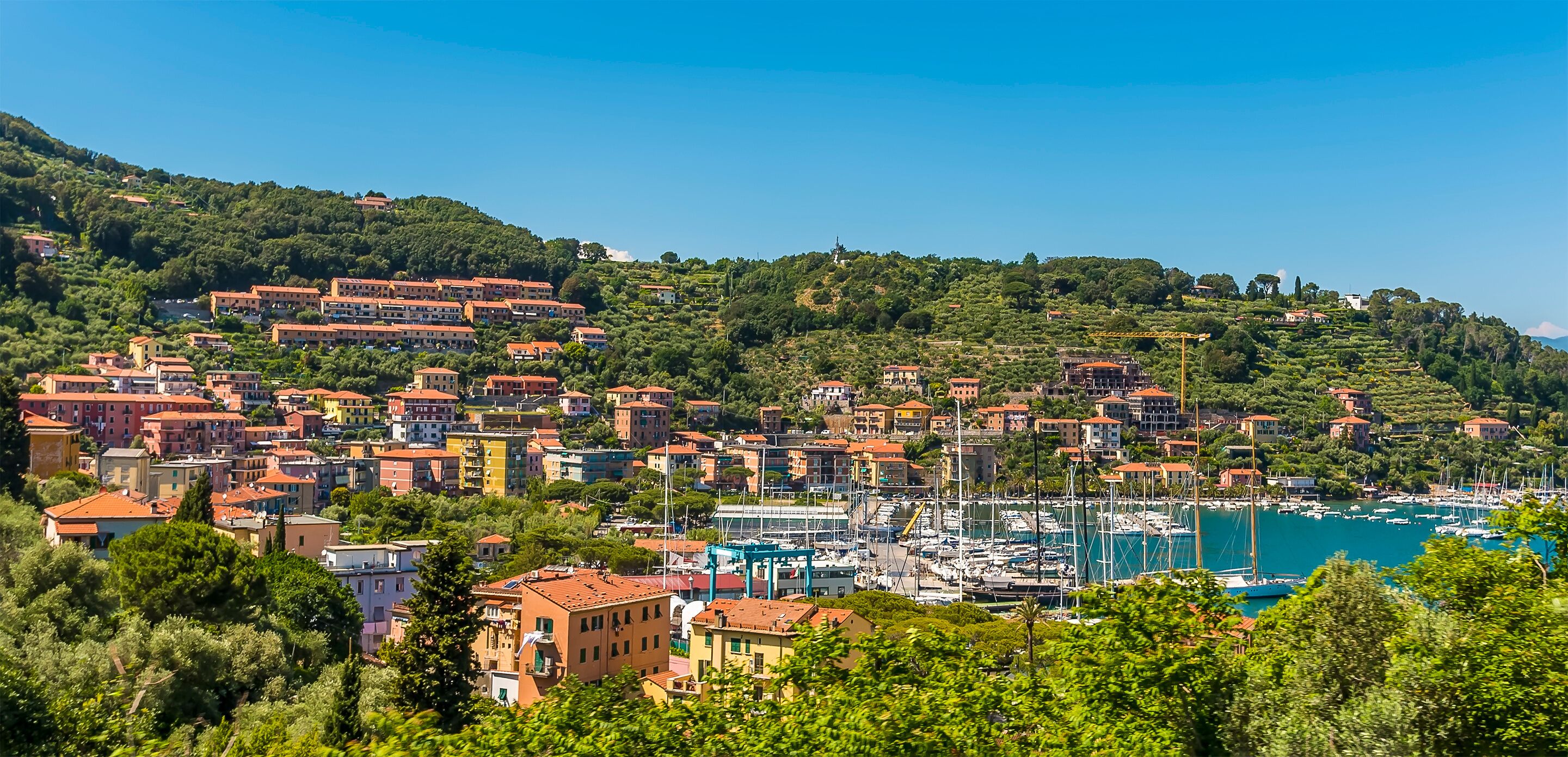 A view over the inlet of La Grazie from the road to Porto Venere, Italy in the summertime