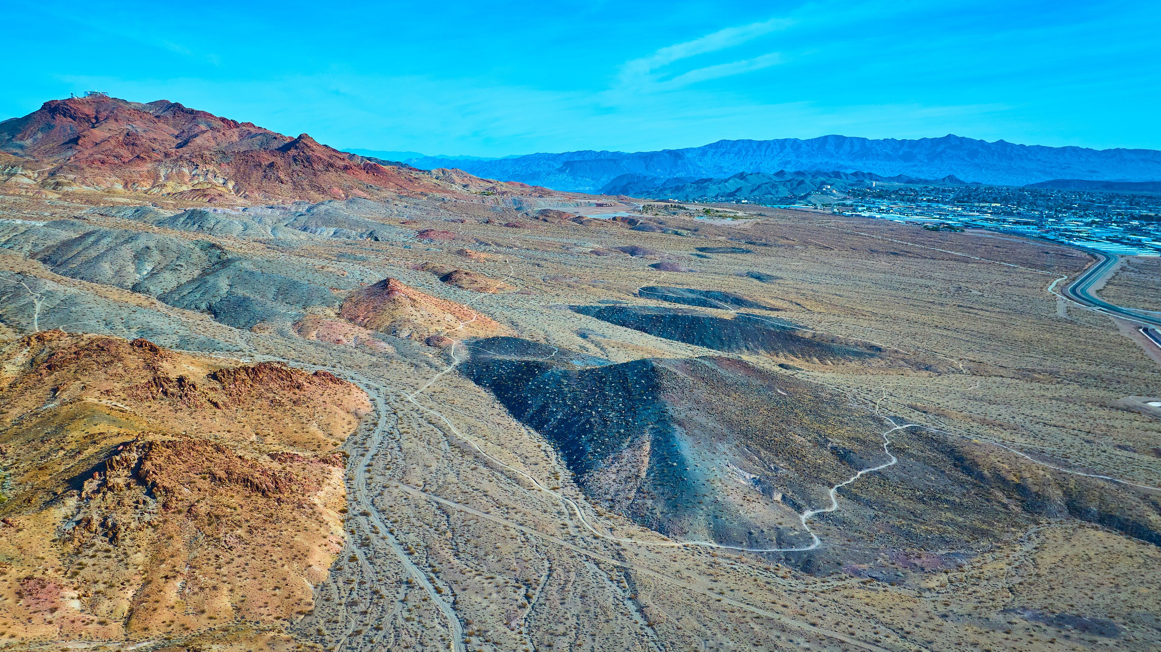 Aerial of Rugged Desert Mountains and Trails in Nevada