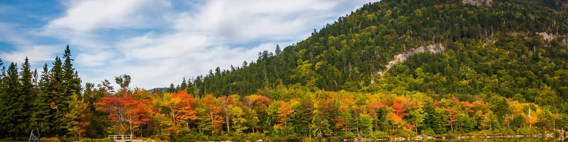 Early fall colors and reflections at Echo Lake, in Franconia No