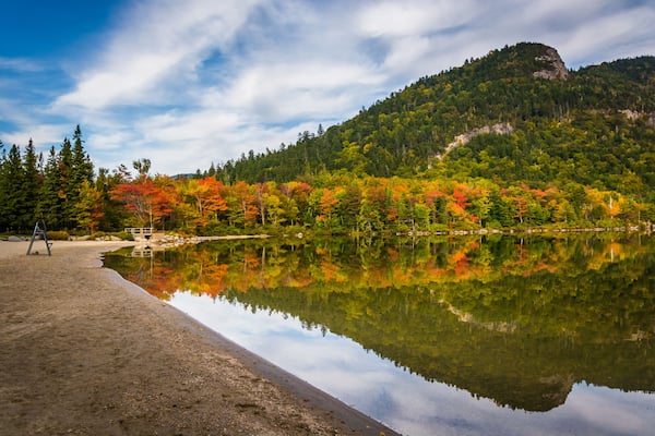 Early fall colors and reflections at Echo Lake, in Franconia No
