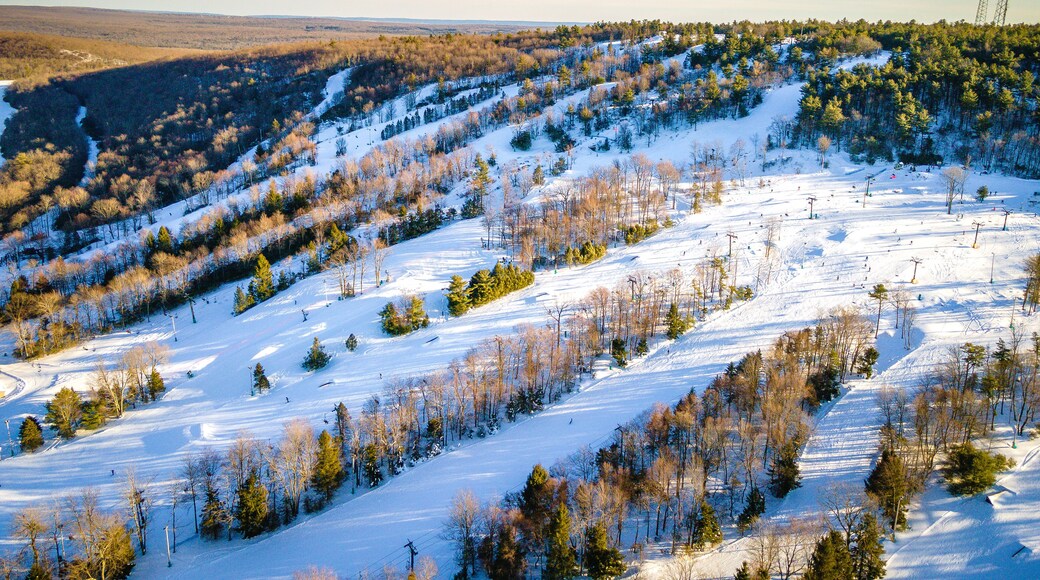 Aerial of Snow-covered Poconos Mountain