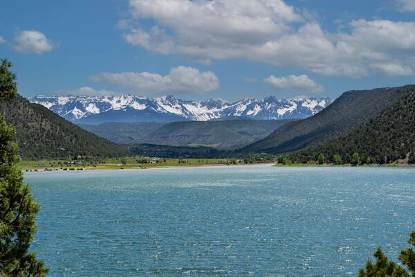 Ridgway State Park, Ridgway, Colorado over looking the Ridgway Reservoir and snow-capped San Juan Mountains.
