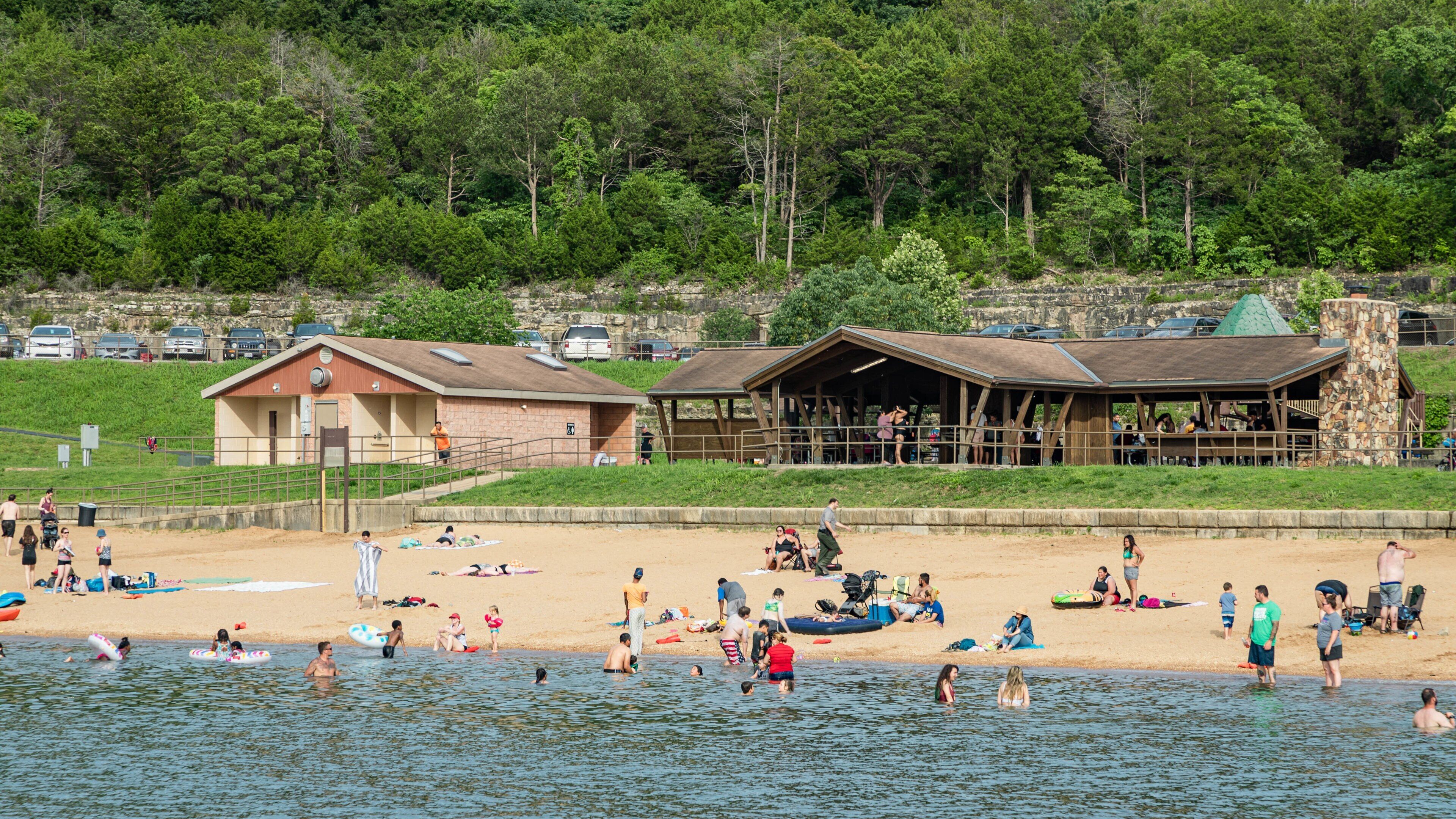 Moonshine Beach which includes general coastal views, swimming and a beach