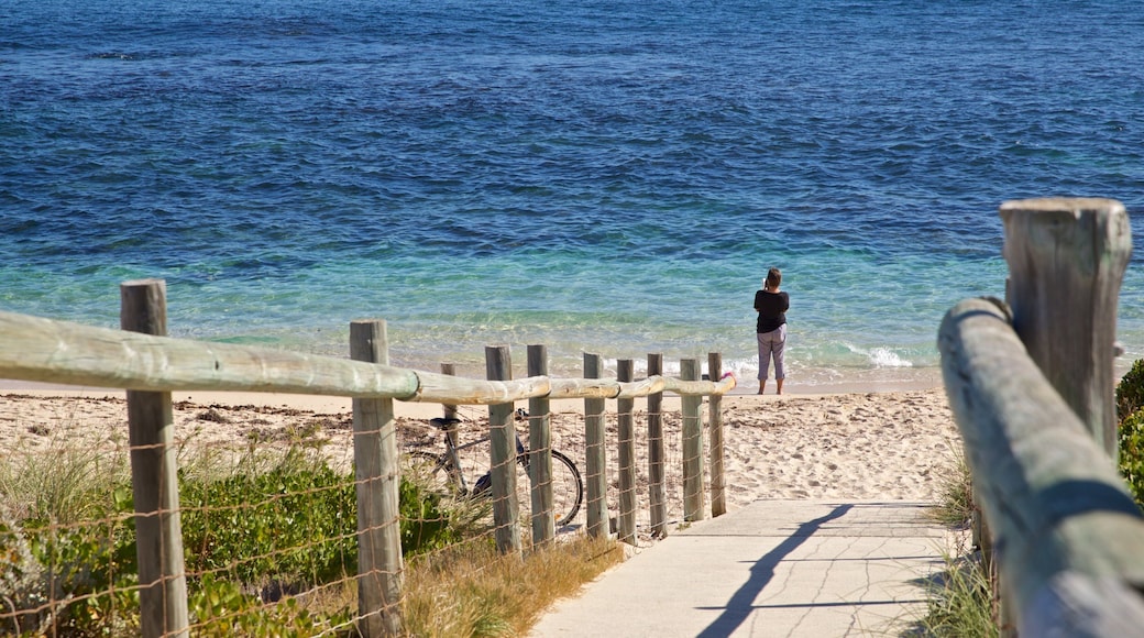 Trigg Beach showing general coastal views and a beach as well as an individual male