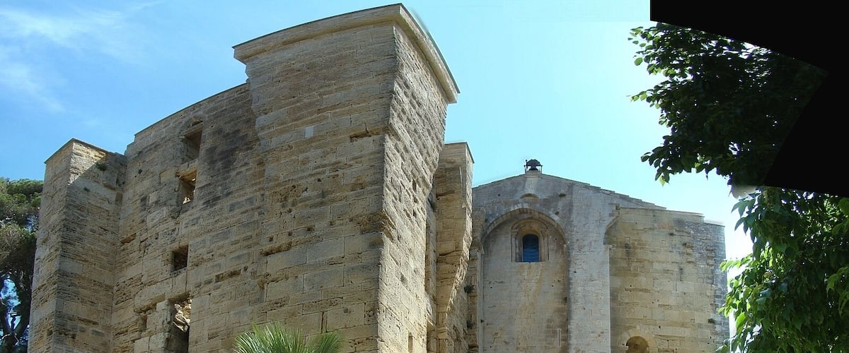 Cathedral Saint-Pierre of Maguelone or in french Cathédrale Saint-Pierre de Maguelonne (ancienne) on the island Maguelone near Montpellier and near Villeneuve-lès-Maguelone.