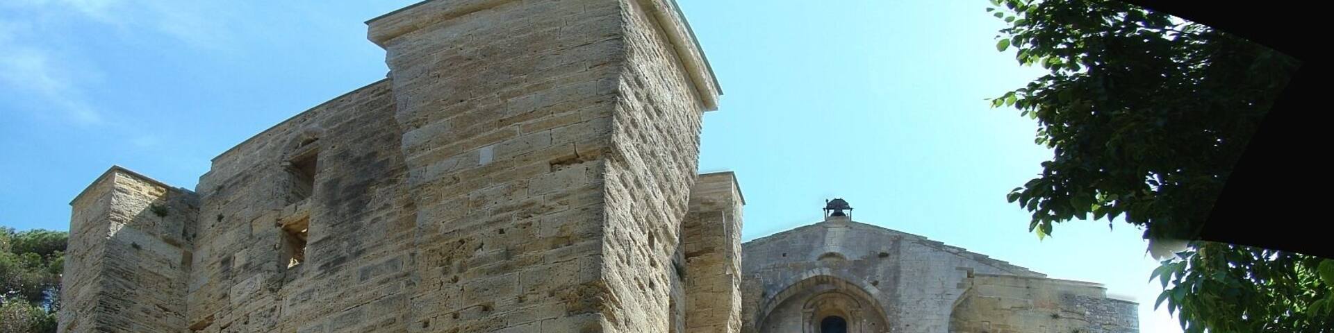 Cathedral Saint-Pierre of Maguelone or in french Cathédrale Saint-Pierre de Maguelonne (ancienne) on the island Maguelone near Montpellier and near Villeneuve-lÚs-Maguelone.